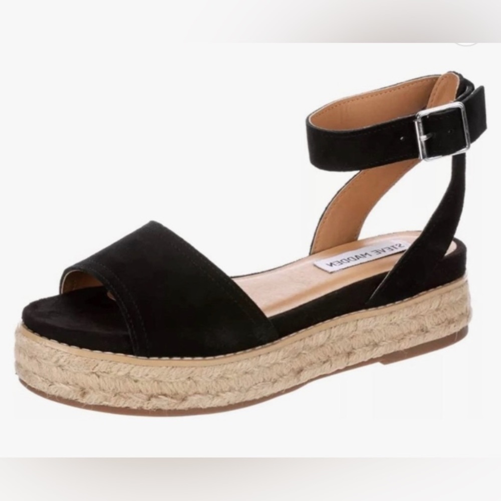 Steve Madden Size 7 Black Suede Espadrille Sandal